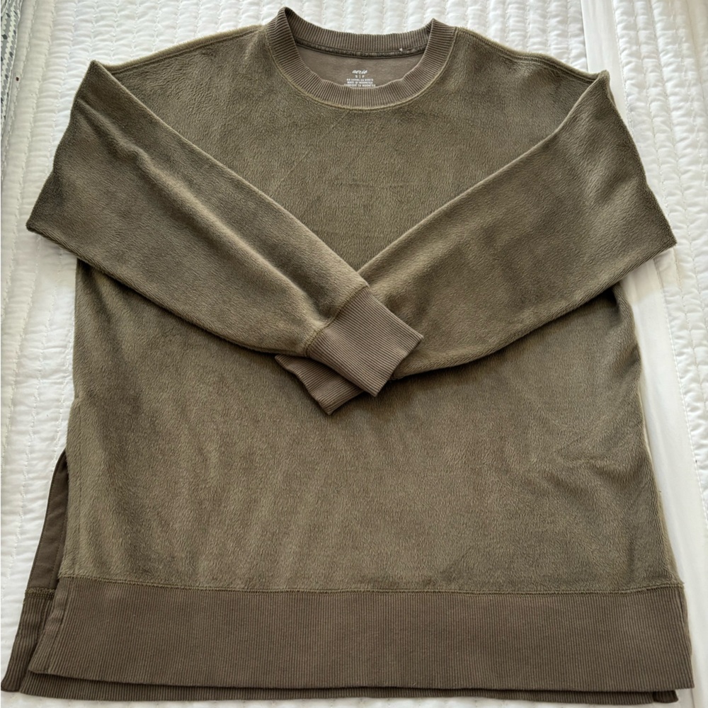 Aerie fuzzy olive pullover